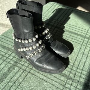 Zara Black Pearl-Embellished Ankle Boots